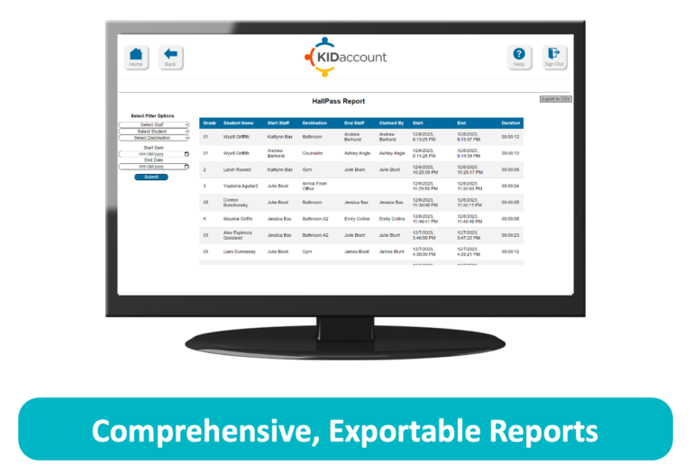 Comprehensive, Exportable Hall Pass Reports