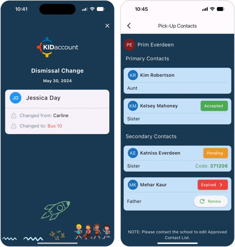 KIDaccount Parent App Real Time Notifications and Emergency Contacts