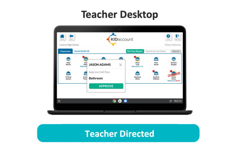 Image shows how teachers can approve a HallPass request from the teacher desktop.